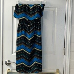 Elegant Blue and Black Strapless Dress